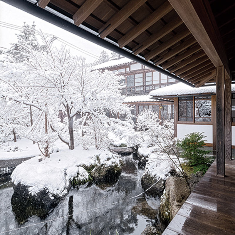 滋賀の山の奥深く、比良の地に建つ料亭。出迎えてくれる風雅な日本建築にも期待が高まる。