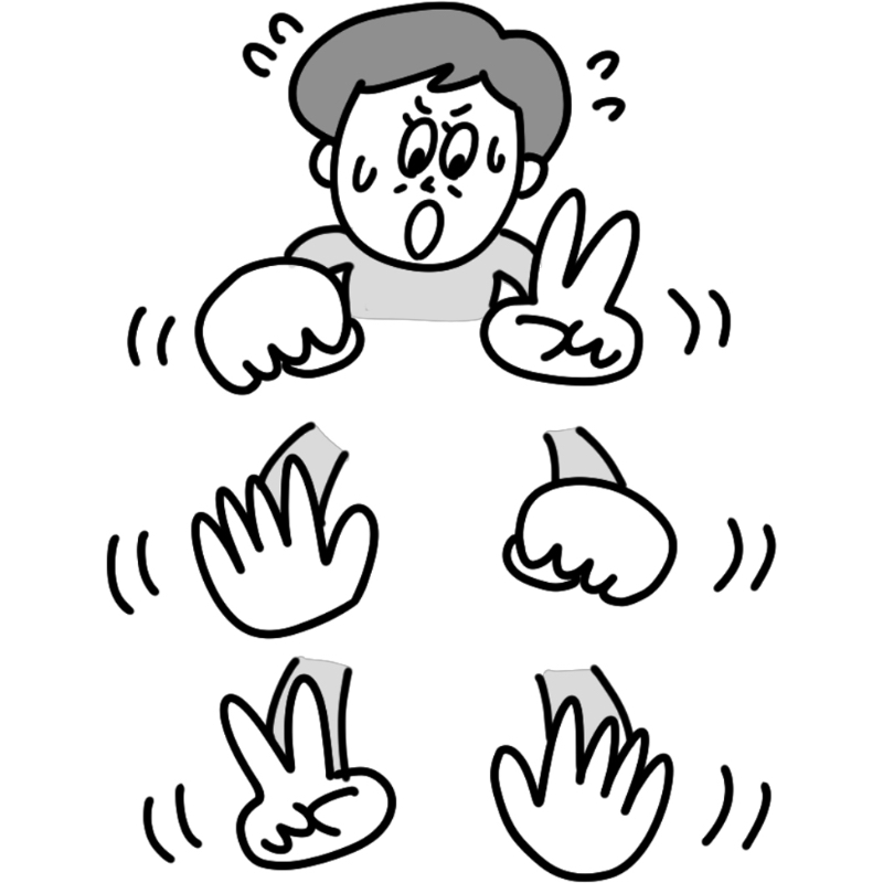 左右の手で勝ち負けがつくように勝負する「ひとりじゃんけん」のイメージ（イラスト／つぼいひろき）