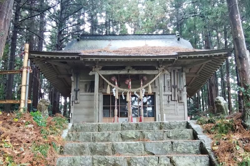 174段の階段を昇ると社殿が現れる。（2025年12月、宮城県石巻市）