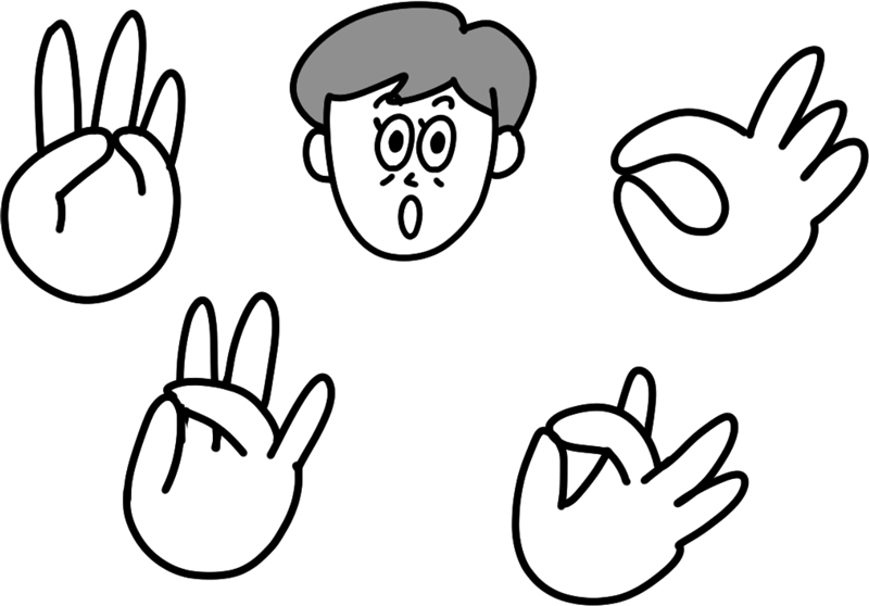 親指で順に指に触れていく「親指＆ほかの指タッチ」（イラスト／つぼいひろき）