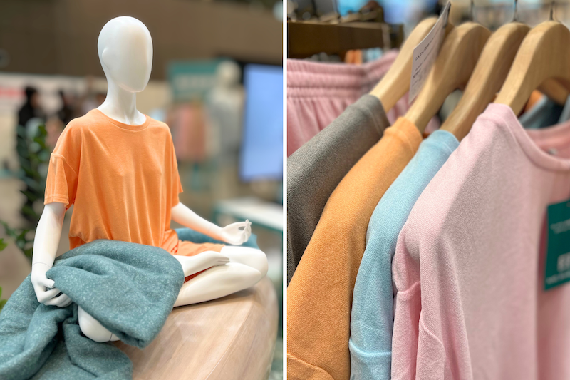 「メディヒール レディースルームパイル半袖シャツ」1490円、「メディヒール パイルハーフパンツ」1490円（ともに税込）。カラーは4色展開。