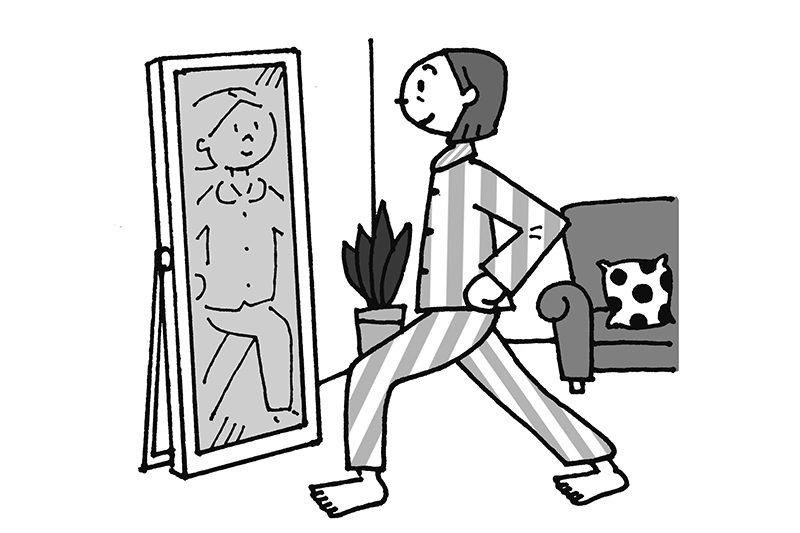 ふくらはぎ伸ばし（イラスト／ひろいまきこ）