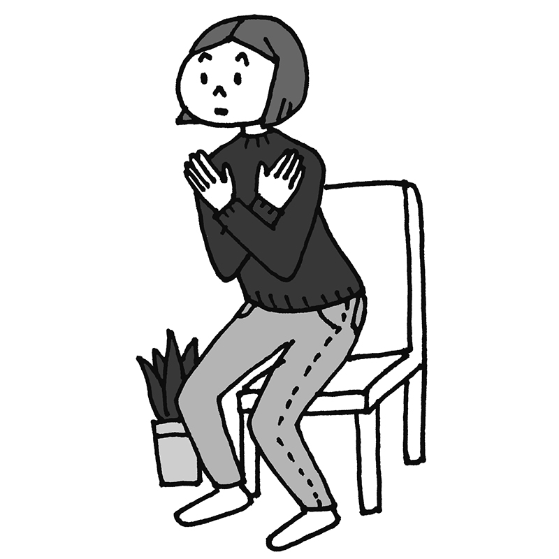 「立ち座り運動」のやり方3（イラスト／ひろいまきこ）