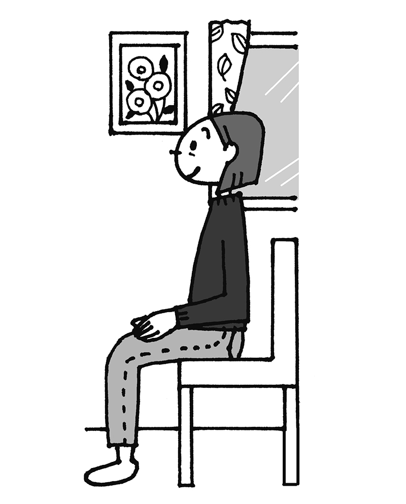 「もも裏筋伸ばし」のやり方1（イラスト／ひろいまきこ）