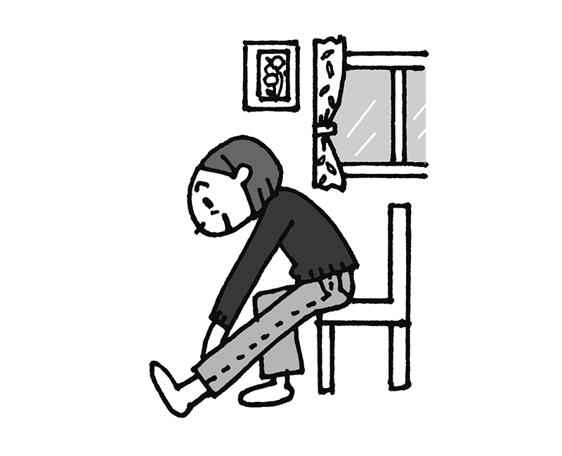 「もも裏筋伸ばし」のやり方3（イラスト／ひろいまきこ）