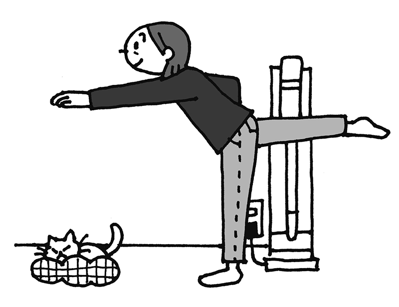 「5秒T字バランス」のやり方4（イラスト／ひろいまきこ）