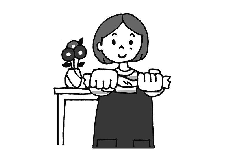 「ぞうきん絞り運動」のやり方3（イラスト／ひろいまきこ）