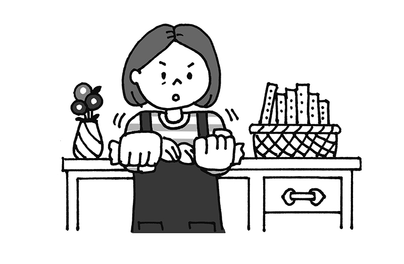 「ぞうきん絞り運動」のやり方2（イラスト／ひろいまきこ）