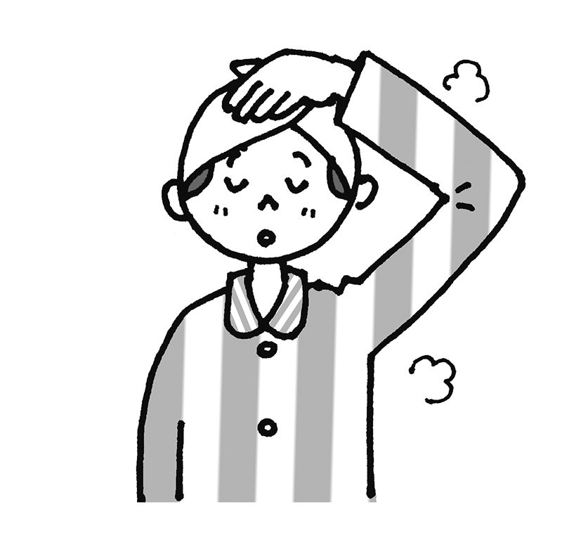 「首ストレッチ」のやり方1（イラスト／ひろいまきこ）