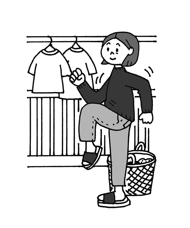 「もも上げ運動」のやり方（イラスト／ひろいまきこ）