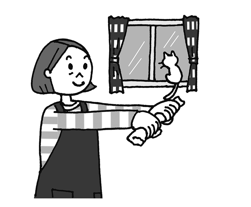 「ぞうきん絞り運動」のやり方1（イラスト／ひろいまきこ）