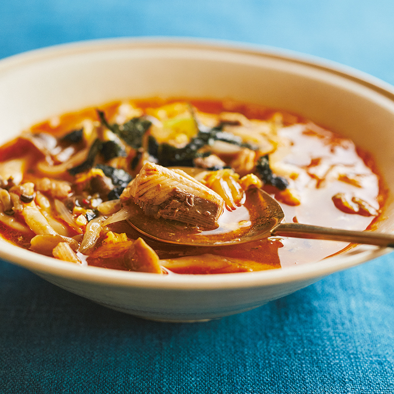 「いわしとキムチのチゲ風スープ」