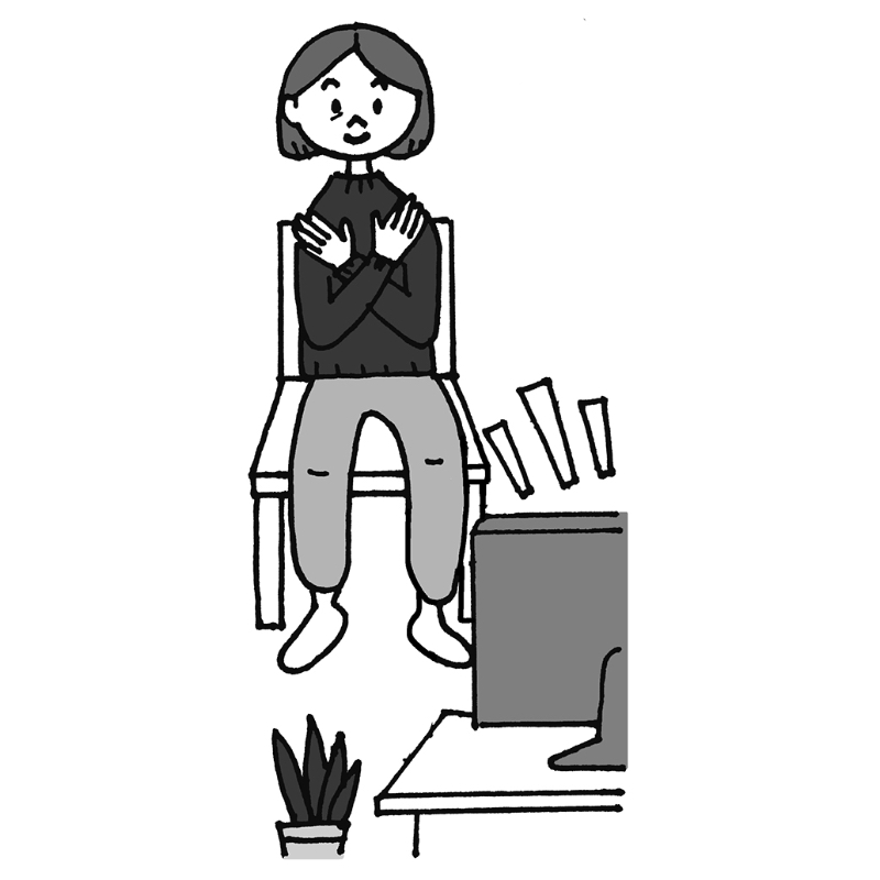 「立ち座り運動」のやり方1（イラスト／ひろいまきこ）