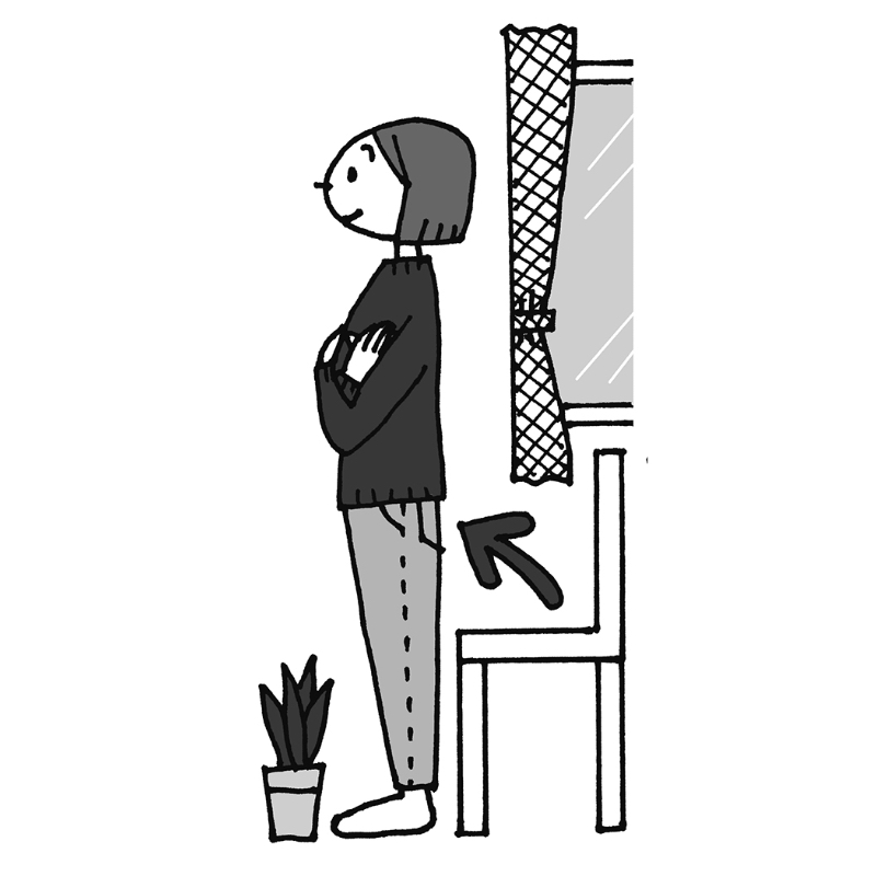 「立ち座り運動」のやり方2（イラスト／ひろいまきこ）