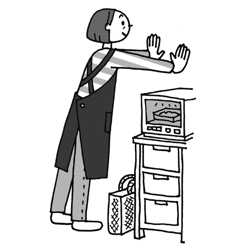 「壁を使った腕立て伏せ」のやり方1（イラスト／ひろいまきこ）