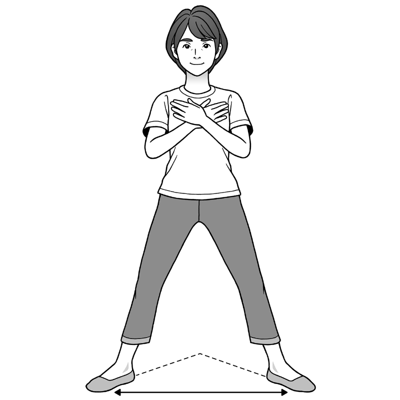 つま先は45度外側に向ける（イラスト／勝山英幸）