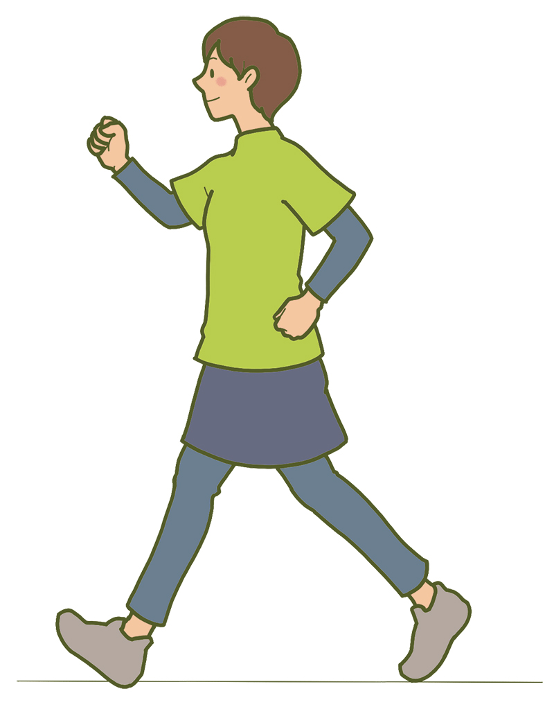 歩幅は広めに。かかとから着地を（イラスト／いばさえみ）