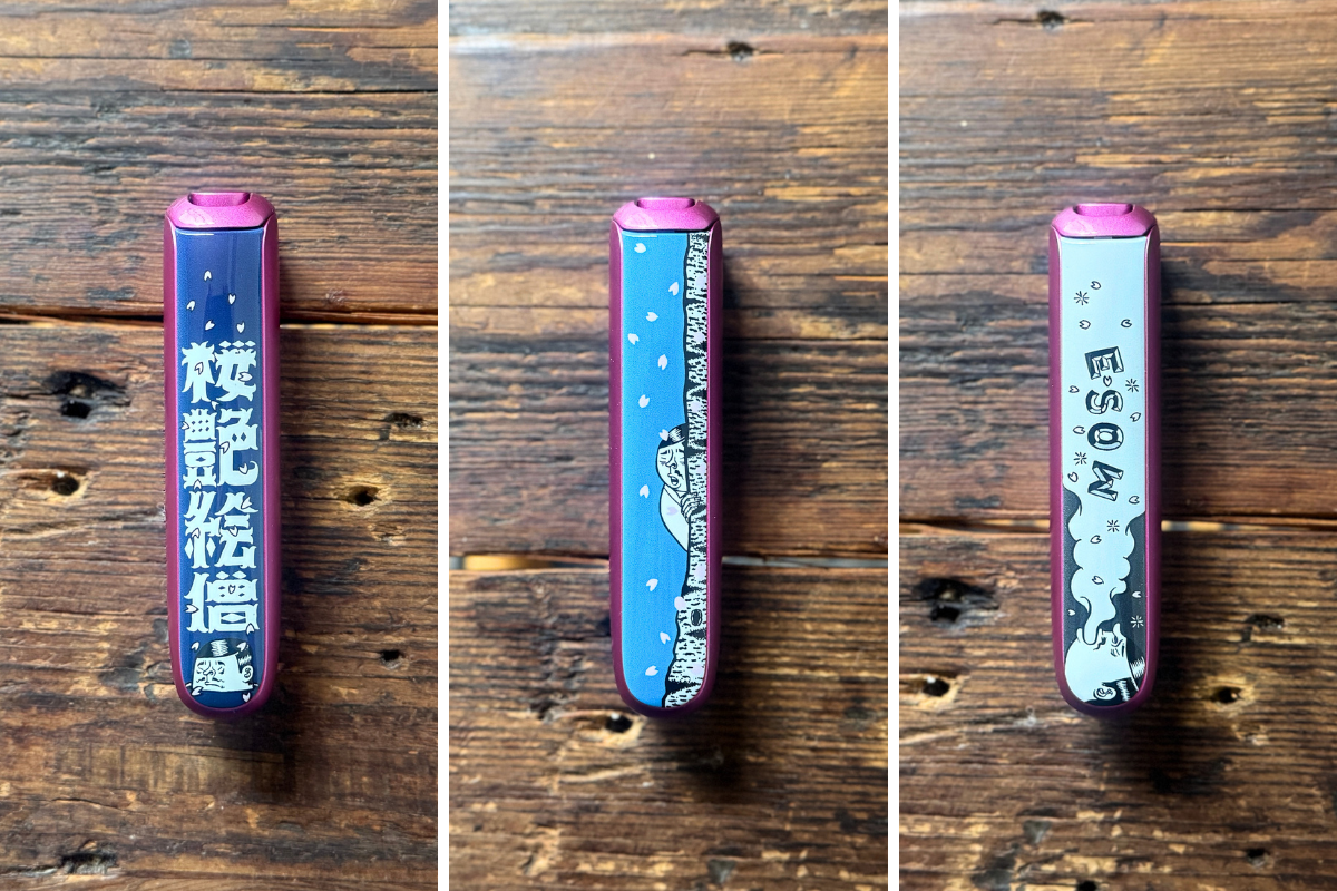 Ploom AURA×ESOWコラボフロントパネル。画像左から「桜艶」「桜縁」「桜煙」