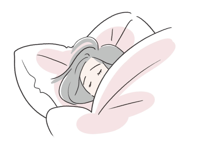 疲労が激しいときは、入浴を翌朝に回し、さっさと寝てしまうことをおすすめ（イラスト／上田惣子）