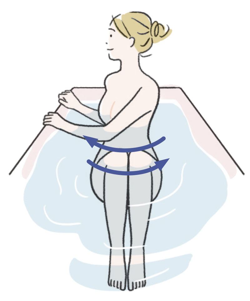 浮力を使ってカロリー消費「腰ツイスト」（イラスト／上田惣子）