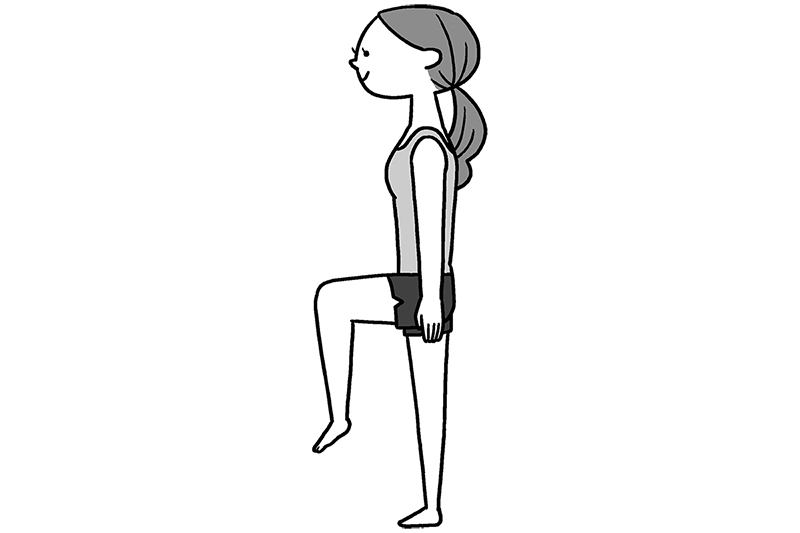 つま先はまっすぐ前に向け、ゆっくりとひざを上げる（イラスト／こさかいずみ）
