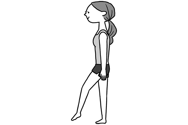 勢いをつけずに前方にストン。痛い方だけやればOK（イラスト／こさかいずみ）