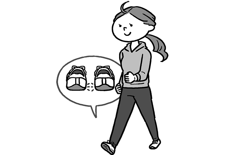 靴の内底に体重をかけて歩く