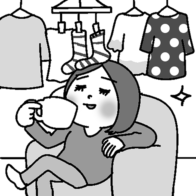 50％前後を保つよう加湿器代わりに部屋干しが有効（イラスト／藤井昌子）