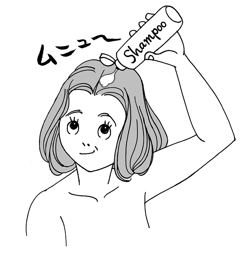 シャンプーの直付けはダメ！　摩擦の原因に（イラスト／雨月衣）