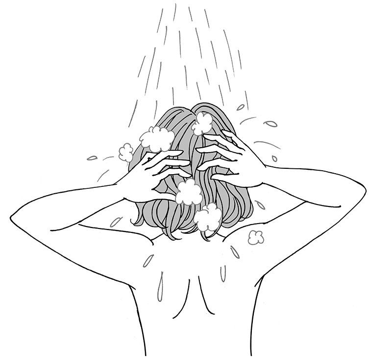 1回目のシャンプーは、髪の表面の汚れを落とすのが目的（イラスト／雨月衣）