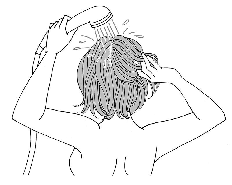 シャンプー時間よりも長くすすぐ（イラスト／雨月衣）