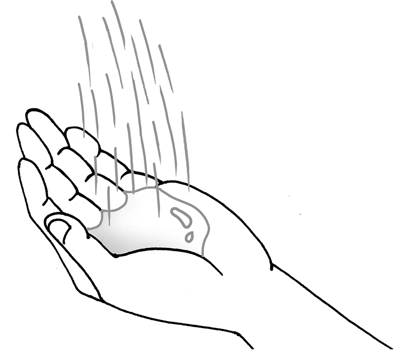 手のひらにお湯をためながら頭皮にあてるようにする（イラスト／雨月衣）