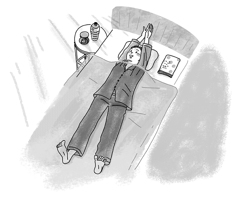 「ごろ寝」ストレッチの準備をしよう（イラスト／鈴木みゆき）