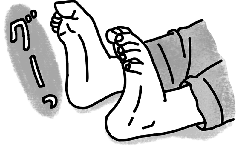 グーのときは足裏にしわができるくらいの力を入れて足指を曲げる（イラスト／鈴木みゆき）