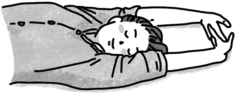 上を向いてあごを上げ、首の筋が伸びていることを意識して行う。（イラスト／鈴木みゆき）