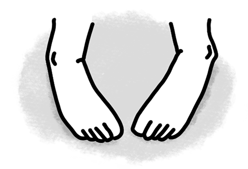 かかとを内側に向けるときは、できるだけ両方のかかとを近づけるようにする（イラスト／鈴木みゆき）