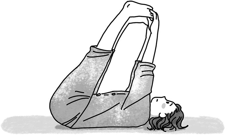 息を吐きながら両足を上げ、ひざ裏を伸ばして5秒キープ（イラスト／鈴木みゆき）