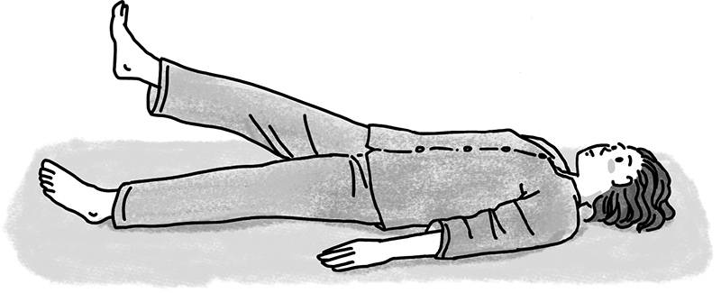 両足を肩幅に広げて床につけた後、右足のみ上げる（イラスト／鈴木みゆき）