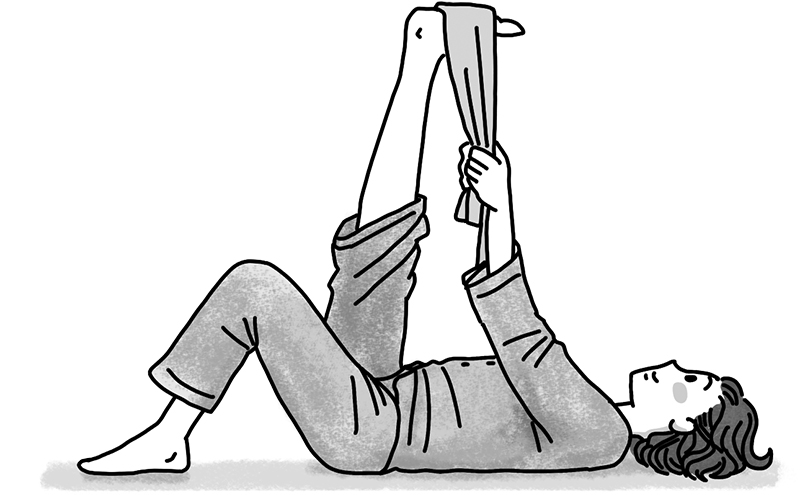 ももの後ろやひざ裏が伸びていることを意識し、5秒キープ（イラスト／鈴木みゆき）