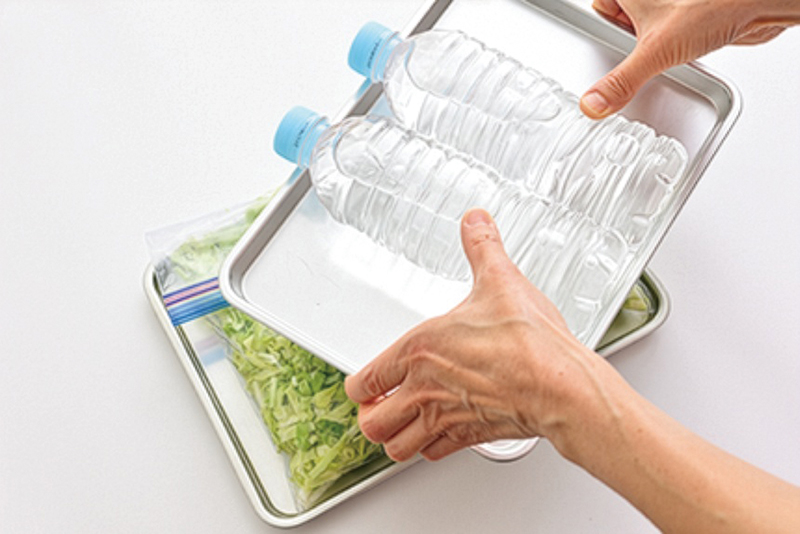 重しをのせて涼しい室内にひと晩おいて重りを外し酸味が出るまで2日前後おく