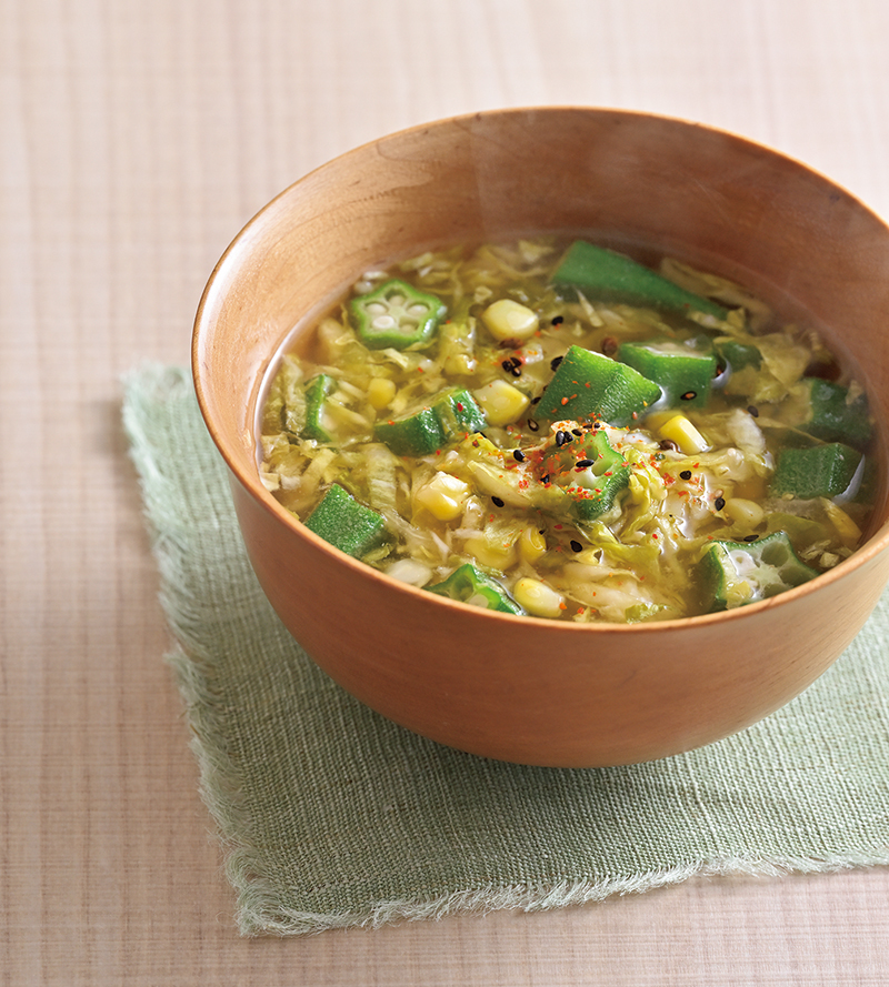 オクラとコーンのみそスープ