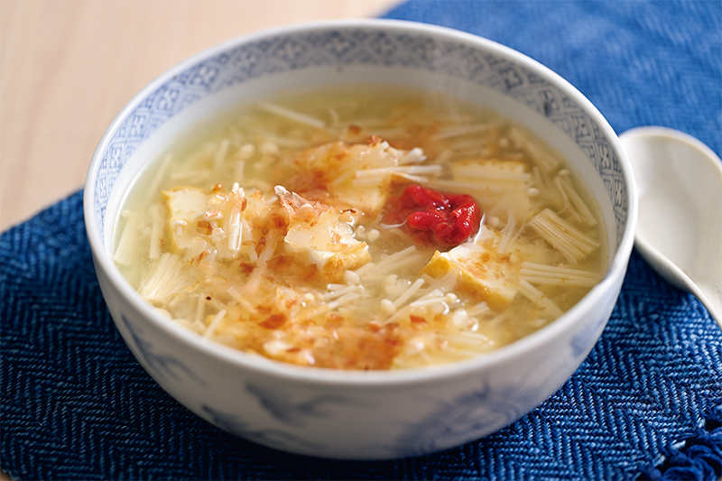 えのきたけと厚揚げの梅おかかスープ