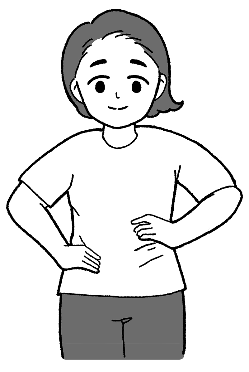 お腹を対角線上につかむ（イラスト／sashimi）