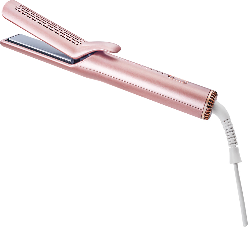 本体サイズ／約長さ280×幅38mm。重量／約355g（電源コード含む）。プレート温度／ 140・160・180・200・220℃。コードのコネクタ部分が回転し、使用時の絡まりを防ぐ360度回転コードを採用。AC100〜240Vに対応し、海外でも使える