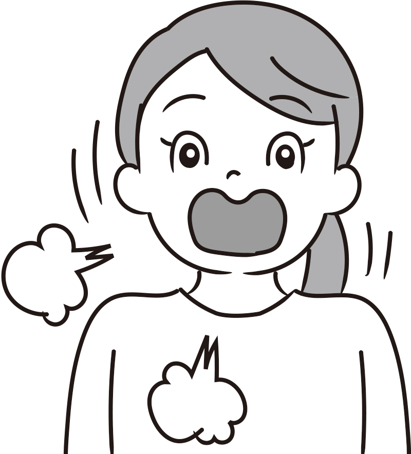 口から息を吸い口から息を3回吐く（イラスト／藤井昌子）