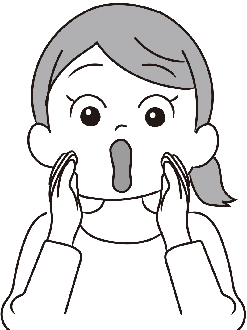 すぼめた口を縦に大きく開け、「ホッ、ホッ、ホッ」と声を出す（イラスト／藤井昌子）