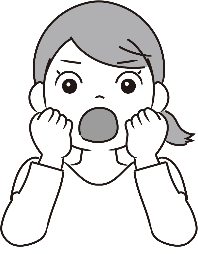 ほほを持ち上げて大きな口で「らりるれらりるれろ」と続けて発声（イラスト／藤井昌子）