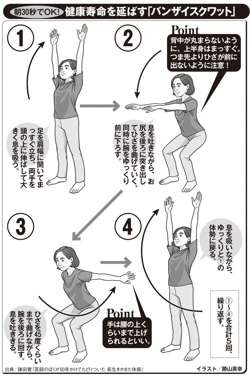 朝30秒でOK！健康寿命を延ばす「バンザイスクワット」 