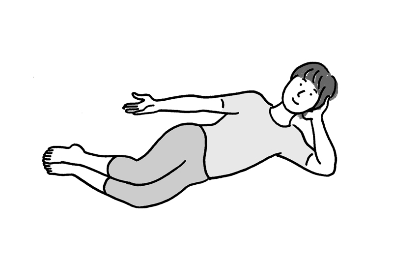 横向きに寝て、ひじを床について頭を手で支える（イラスト／細川夏子）