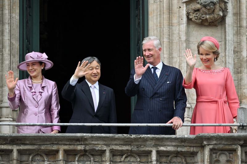 ベルギーのフィリップ国王とマチルド王妃と一緒に。（2026年6月、写真／時事通信フォト）